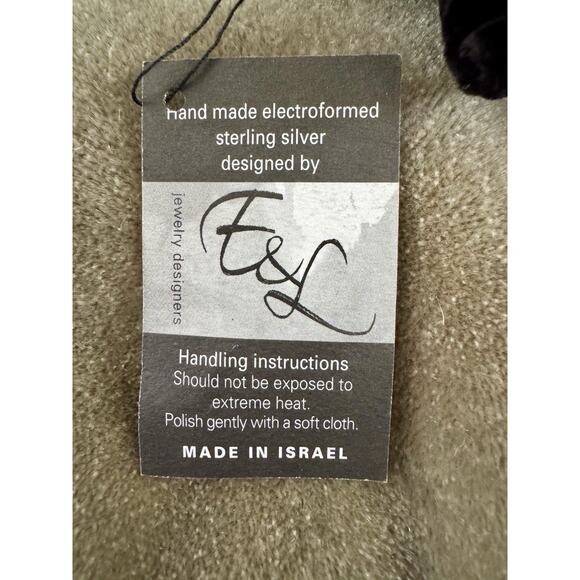 Handmade Electroformed Sterling Cuff Bracelet With Black Leather By E&L / Isreal - Picture 2 of 7